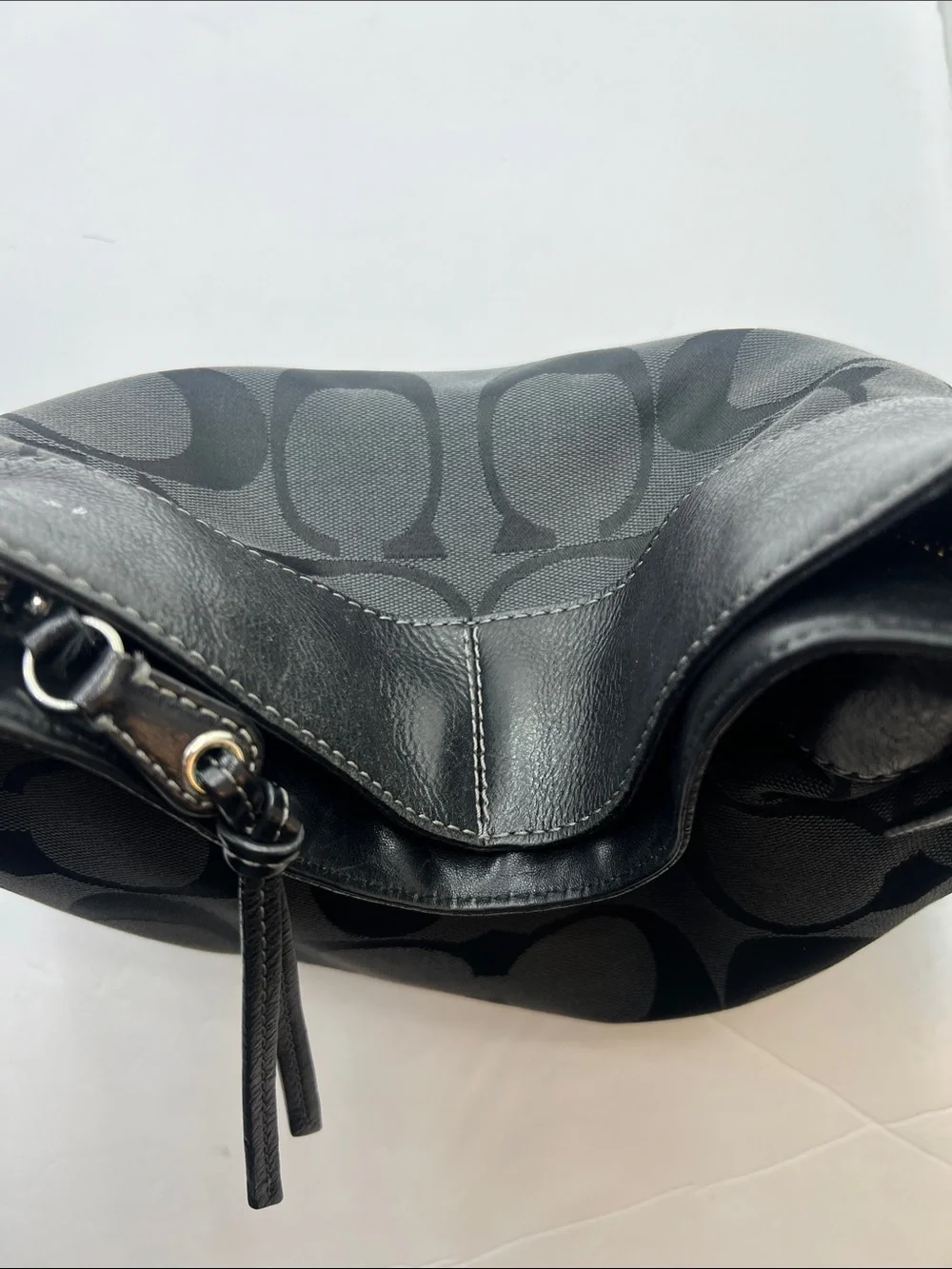 Coach Zoe Signature Hobo / Shoulder Bag in Black & Grey Signature Canvas -12657